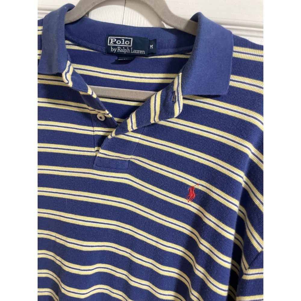 vintage polo ralph lauren Polo Shirt Mens M Yellow Blue Stripped‎ Cotton Classic